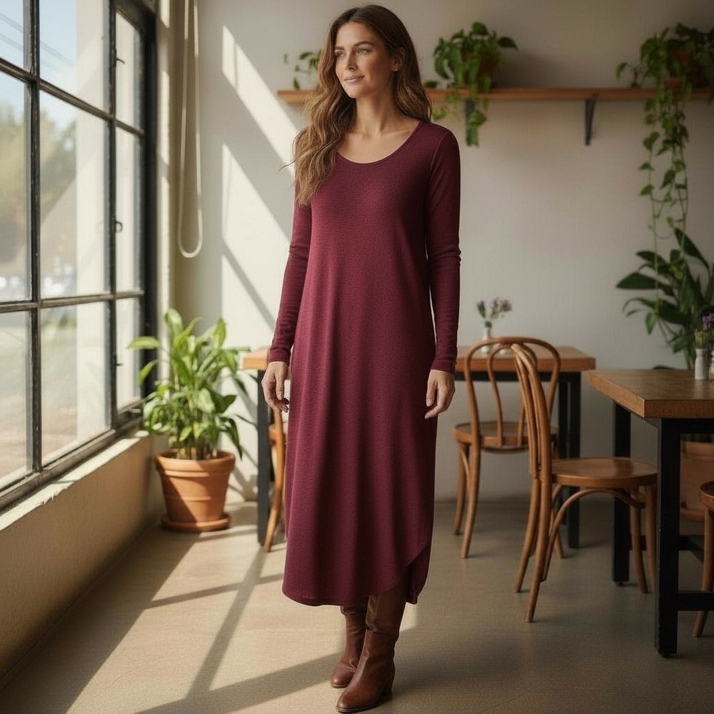 Bryn Walker Midi Knit Dress Women’s Size S Longer Length Burgundy Wine